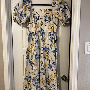Express Square Neck Puff Sleeve Maxi Dress Size L